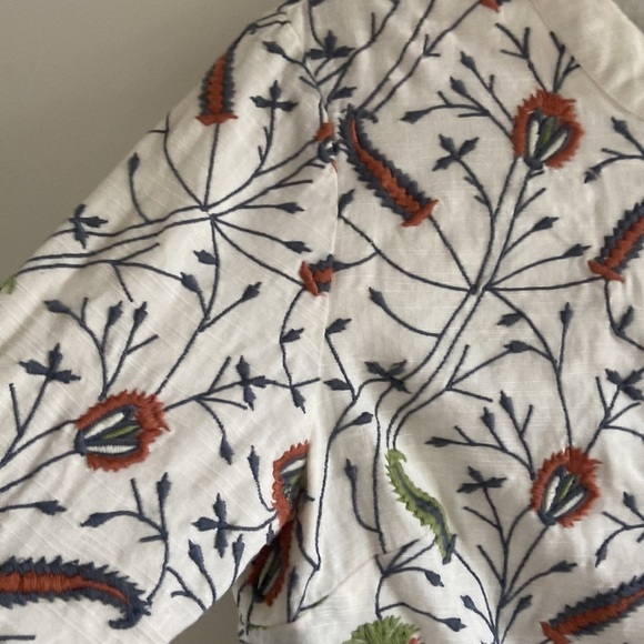 Embroidered Floral Print Linen Blend Jacket - Picture 8 of 12